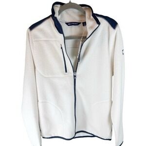Cutter & Buck Womens Fleece Jacket Zip Front Full White Navy Blue Size S P